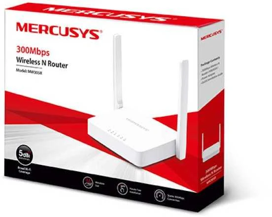 TP-Link „Mercusys“ | Belaidis N maršrutizatorius | MW305R | 802.11n | 300 Mbit/s | 10/100 Mbit/s | Ethernet LAN (RJ-45) jungtys 3 | Tinklo palaikymas: Ne | MU-MiMO: Ne | Mobilusis plačiajuostis ryšys: Ne | Antenos tipas: 3 fiksuotos | Ne