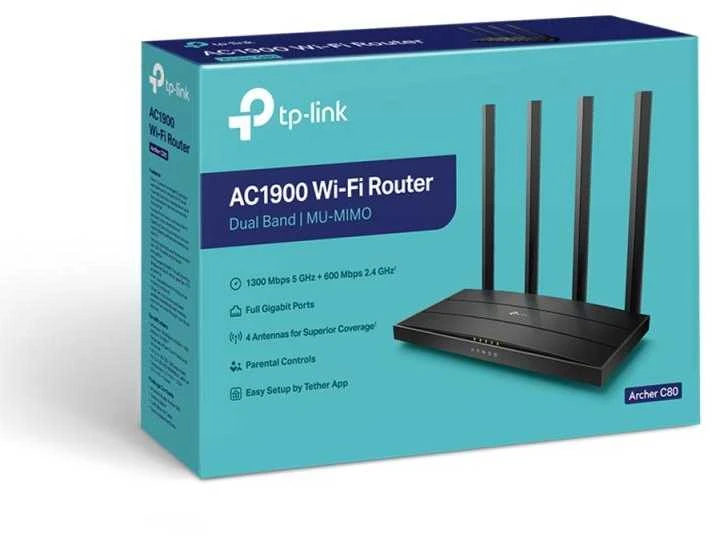 TP-LINK Archer C80 TP-Link Archer C80 AC1900 Dviejų juostų belaidis 802.11ac Gbit maršrutizatorius 4xLAN MU-MIMO