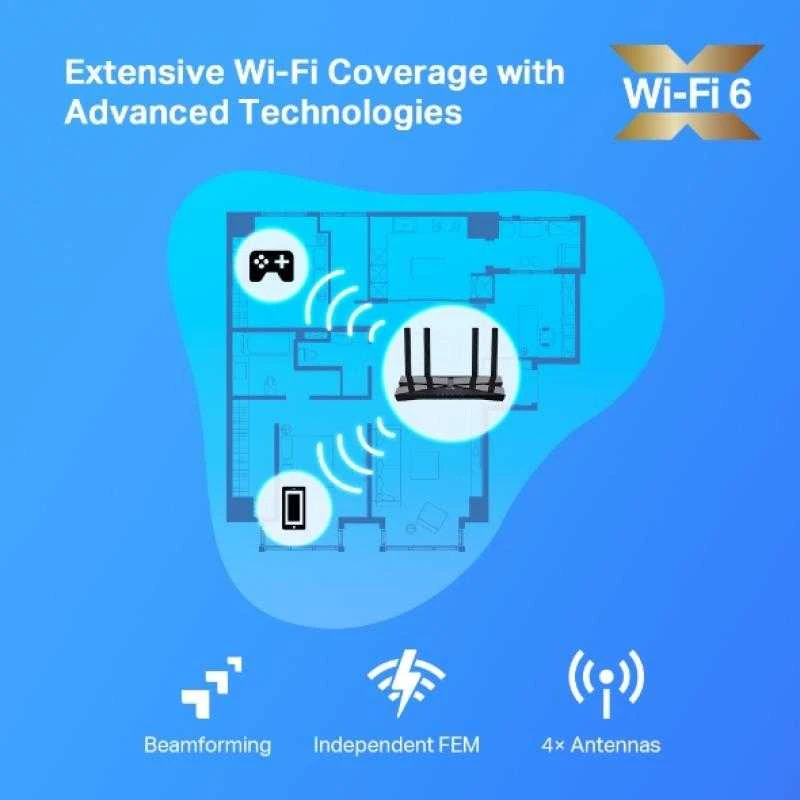 TP-LINK Archer AX20 belaidis maršrutizatorius Dviguba juosta (2,4 GHz / 5 GHz) Gigabitinis eternetas Juoda