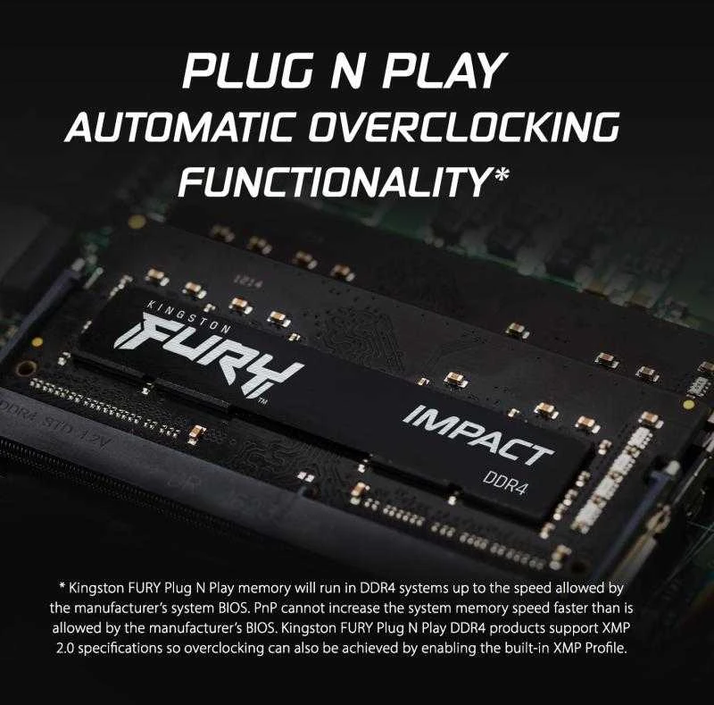 Nešiojamo kompiuterio atmintis HyperX Kingstonas | Fury Impact | 16 GB | DDR4 | 3200 MHz | Užrašų knygelė | Registracijos Nr. | ECC Nr