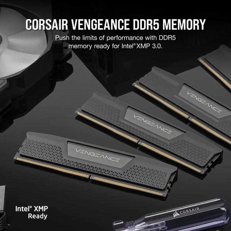 RAM CORSAIR DDR5 7200MT/s 32GB 2x16GB DIMM be buferio 34-44-44-96 OC PMIC XMP 3.0 VENGEANCE DDR5 1.45V, skirta Intel 700 serijai