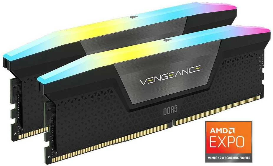 RAM CORSAIR VENGEANCE RGB 32GB 2x16GB DDR5 6000MT/s DIMM Nebuferinis 30-36-36-76 Std PMIC XMP 3.0 Juodas Heatspreader 1.4V