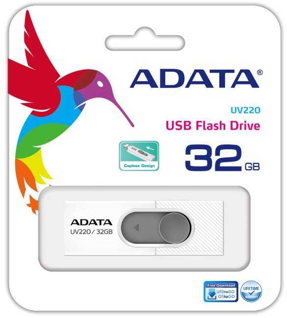 ADATA | UV220 | 32 GB | USB A tipo | Balta/Pilka