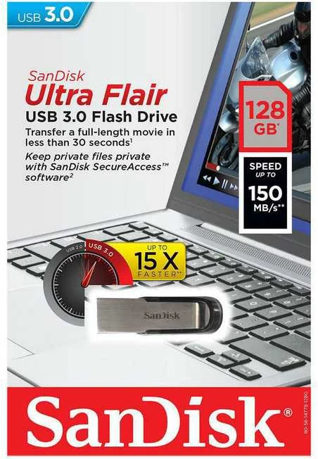 USB laikmena SanDisk Ultra Flair, 128 GB, USB 3.0, 150 MB/s