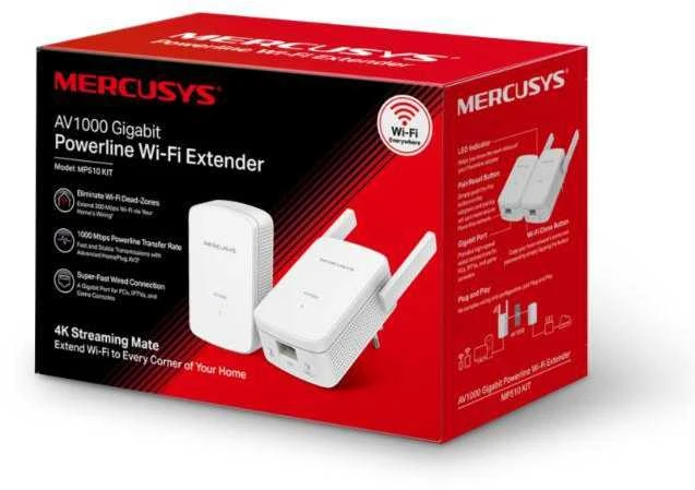 Mercusys | AV1000 Gigabit Powerline Wi-Fi Kit | MP510 KIT | 1000 Mbit/s | Ethernet LAN (RJ-45) jungtys 1 | 802.11n