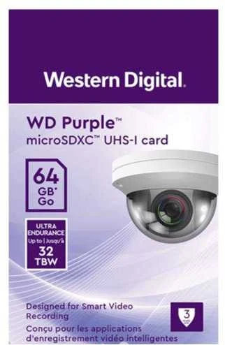 Atminties kortelė Western Digital WD Violetinė 64GB Surveillance Micro SD XC Class - 10 UHS 1