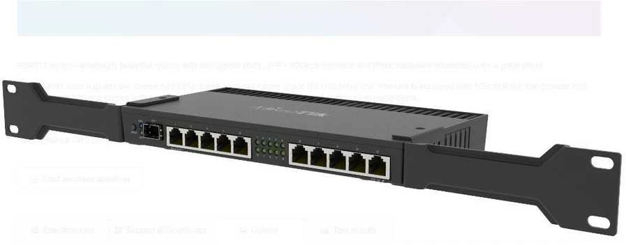 Mikrotik Laidinis Ethernet maršrutizatorius RB4011iGS+RM, keturių branduolių 1,4 GHz procesorius, 1 GB RAM, 512 MB, 1xSFP+, 1xnuoseklusis konsolės prievadas, PCB temperatūros ir įtampos monitorius, IP20, narvelinis ir stalinis korpusas su stovo jungtimis, RouterOS L5 | MikroTik | Ethernet maršrutizatorius | RB4011iGS+RM | Nėra „Wi-Fi“ | 10/100/1000 Mbit/s | Ethernet LAN (RJ-45) jungtys 10 | Mesh palaikymas: Ne | MU-MiMO: Ne | Nėra mobiliojo plačiajuosčio ryšio | Antenos tipas: Ne | 12 mėn.