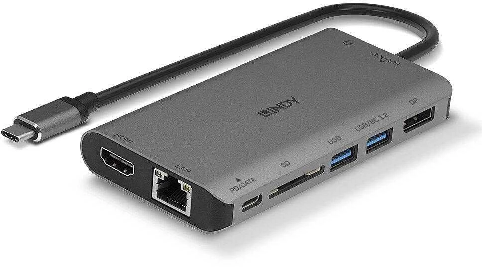 Nešiojamojo Kompiuterio Mini Dokavimo Stotis - LINDY DST-Mini XT USB-C Dokas, 4K HDMI, Dvigubas Ekranas, 100W PD, Gigabit Ethernet