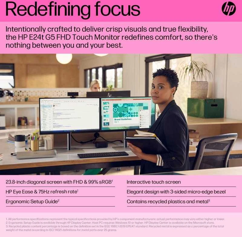 Monitorius HP E24t G5 FHD | 23.8" jutiklinis ekranas | FHD IPS