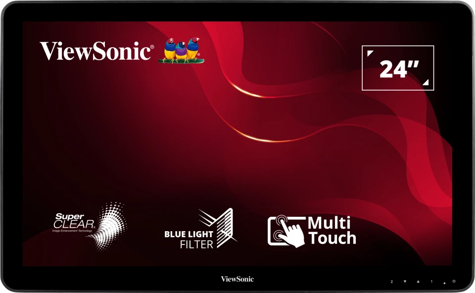 Monitorius ViewSonic 24" 16:9 (23,6") 1920 x 1080, SuperClear® VA, 10 taškų, PCAP su 200 nitų (lietimo modulis), VGA, HDMI, DisplayPort, 2 USB, garsiakalbiai, knygų stendo stilius