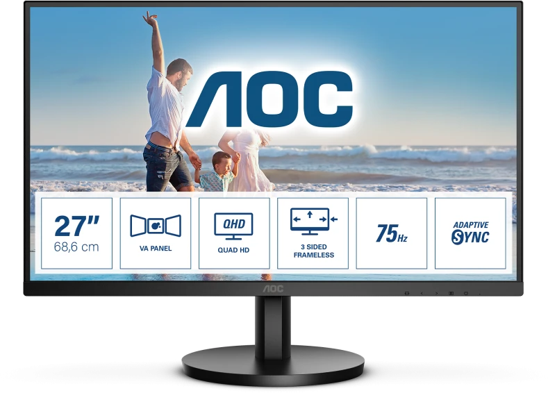 Monitorius AOC Q27B3MA/27"/Business/Panel VA/2560x1440/16:9/75Hz/Matte/4 ms/Speakers/Tilt/Colour Juodas