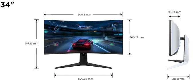 Monitorius TCL 34" 34R83Q, Išlinkis: 1500R, Įstrižainė (coliai): 34, Įstrižainė (cm): 86, Kraštinių santykis: 21:9, Ekranas: QD-Mini LED, Raiška: 3440x1440, Atnaujinimo dažnis: 170 Hz, Atsako laikas (GtG): 1 ms, Ryškumas (maks.): 1600 cd/m², Kontrastas (statinis): 4000:1, Matymo kampas: 178/178, Spalvų gama: DCI-P3