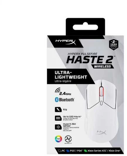 HyperX Pulsefire Haste 2 belaidė pelė (Balta) | 26000 DPI