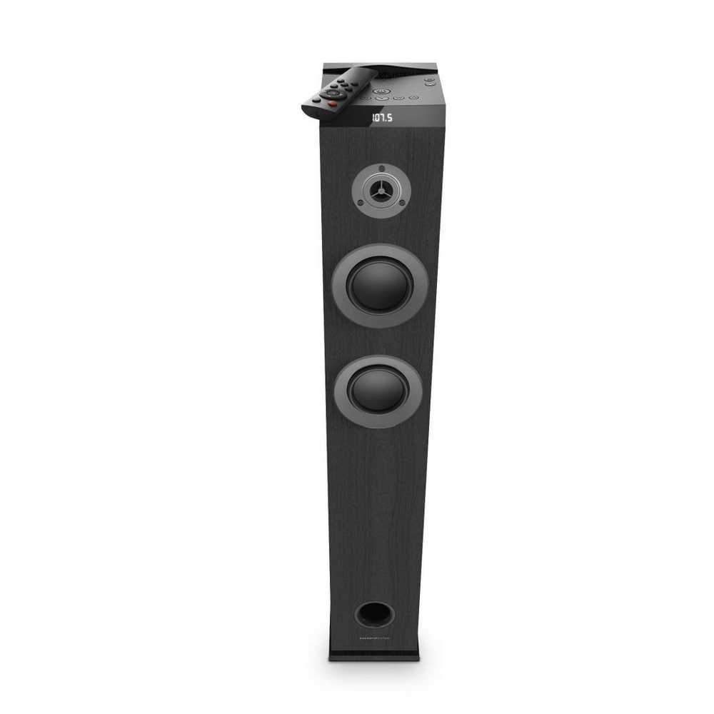 Energy Sistem Garso sistema 2.1 Energy System Tower 5 MAX, „Bluetooth 5.3“, 3,5 mm lizdo sąsaja, galia: 100 W, dažnių juosta 40 Hz ~ 18 kHz, FM dažnis: 87,5–108 MHz, ekranas: LED, atminties kortelių palaikymas: „Micro SD“ ir USB atmintinės iki 128 GB, pridedamas nuotolinio valdymo pultas, medžiaga: mediena, matmenys