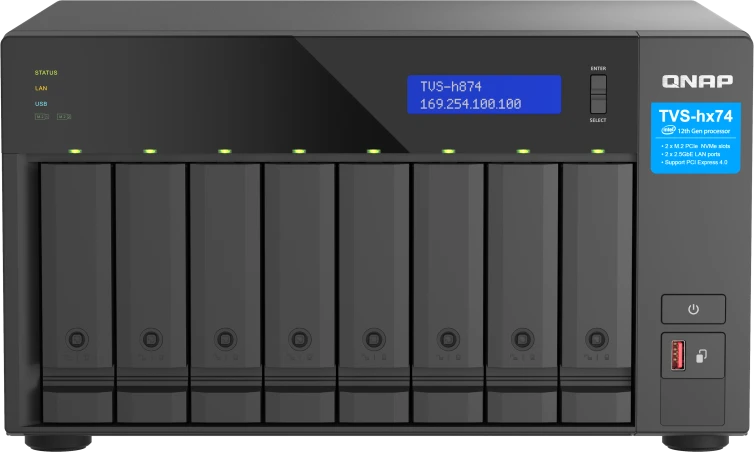 Serveris QNAP TVS-h874 NAS Tower Intel® CoreTM i7 32 GB DDR4 0 TB QuTS Hero Juodas