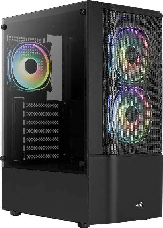 „Aerocool Quantum Mesh v3 Midi-Tower“, RGB, grūdintas stiklas - juodos spalvos