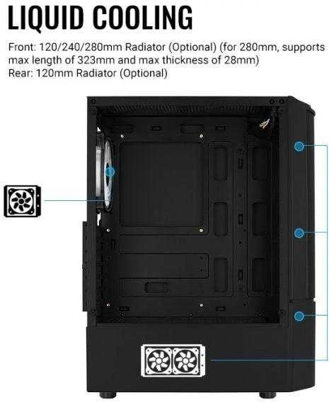 „Aerocool Quantum Mesh v3 Midi-Tower“, RGB, grūdintas stiklas - juodos spalvos