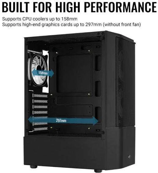 „Aerocool Quantum Mesh v3 Midi-Tower“, RGB, grūdintas stiklas - juodos spalvos