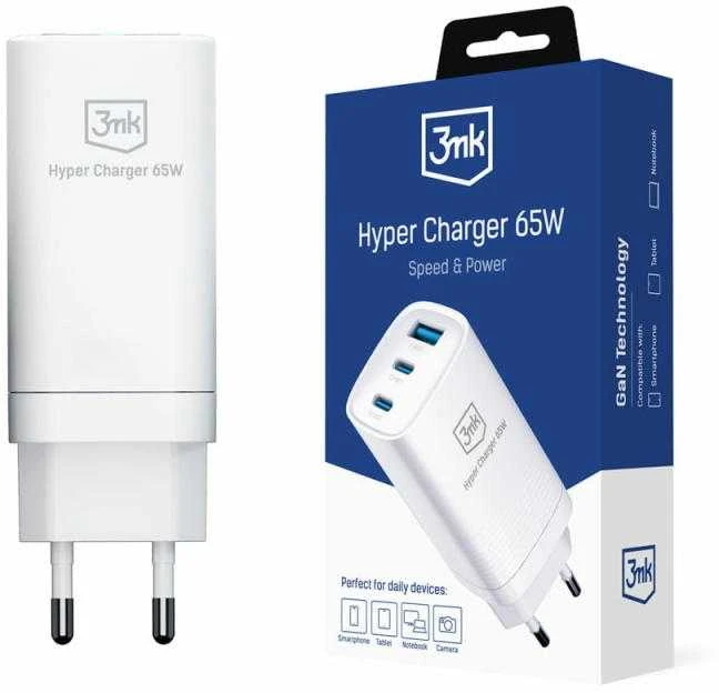 Įkroviklis buitinis 3mk HyperCharger 65W 2xUSB-C, 1xUSB-A PD 3.0/QC 4.0 baltas