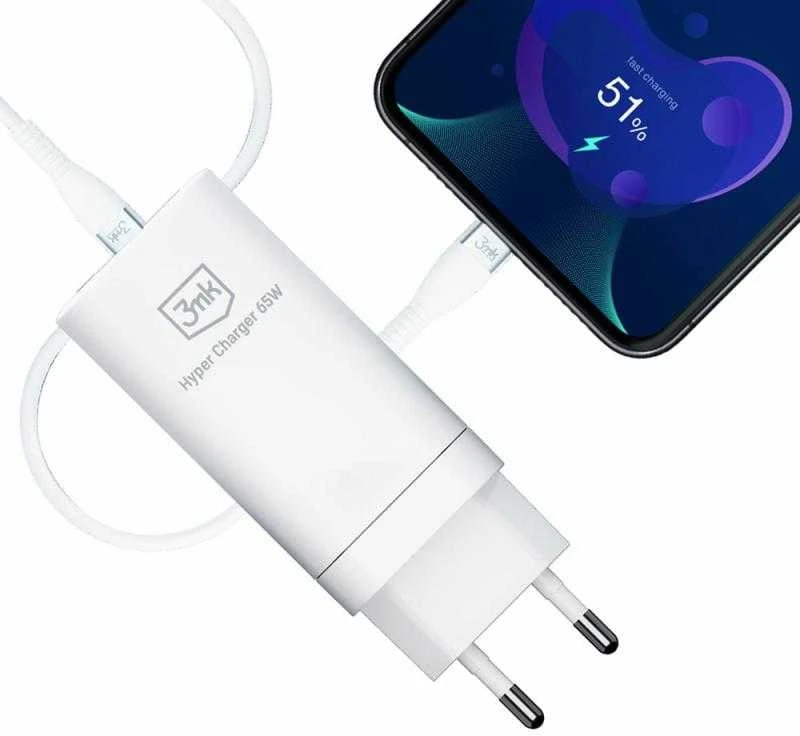Įkroviklis buitinis 3mk HyperCharger 65W 2xUSB-C, 1xUSB-A PD 3.0/QC 4.0 baltas