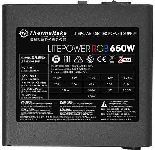 Maitinimo šaltinis Thermaltake Litepower RGB PS-LTP-0650NHSANE-1 (650 W, aktyvus, 120 mm)