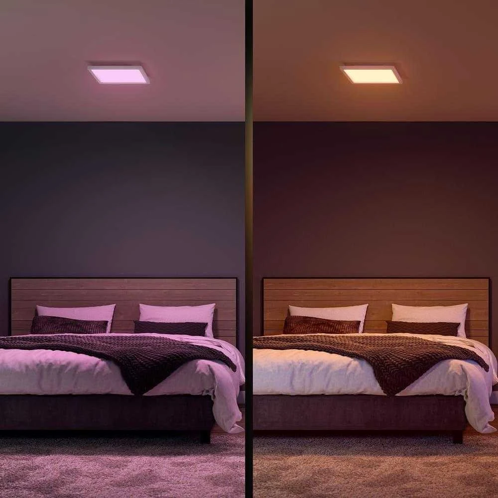 Philips „Hue“ balta ir spalvota aplinkos šviesa „Surimu Square“ skydelis, išmanusis lubinis šviestuvas, „Bluetooth“ / „Zigbee“, balta, LED, metalas, sintetika, nekeičiama(-os) lemputė(-ės)