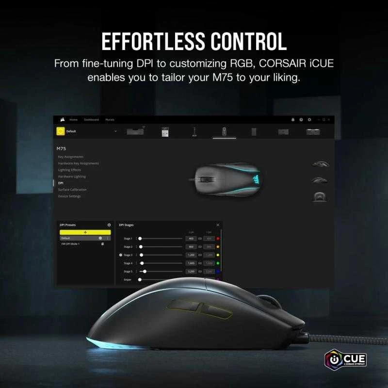 CORSAIR M75 Pelė žaidimams Optinė Juodas