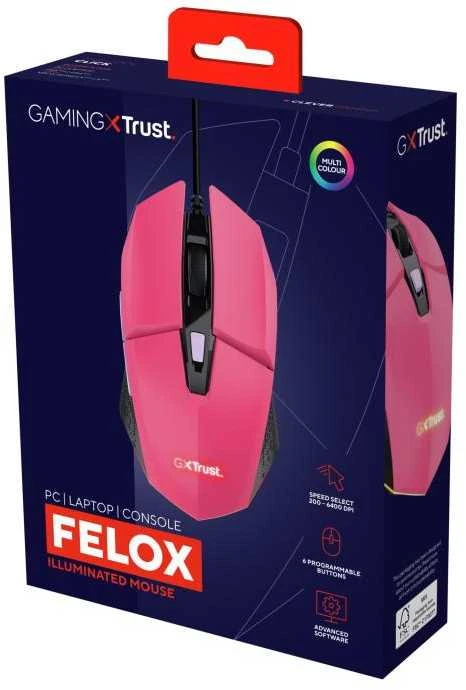 Pelė žaidimams Trust GXT 109 Felox usb 2.0, rožinė