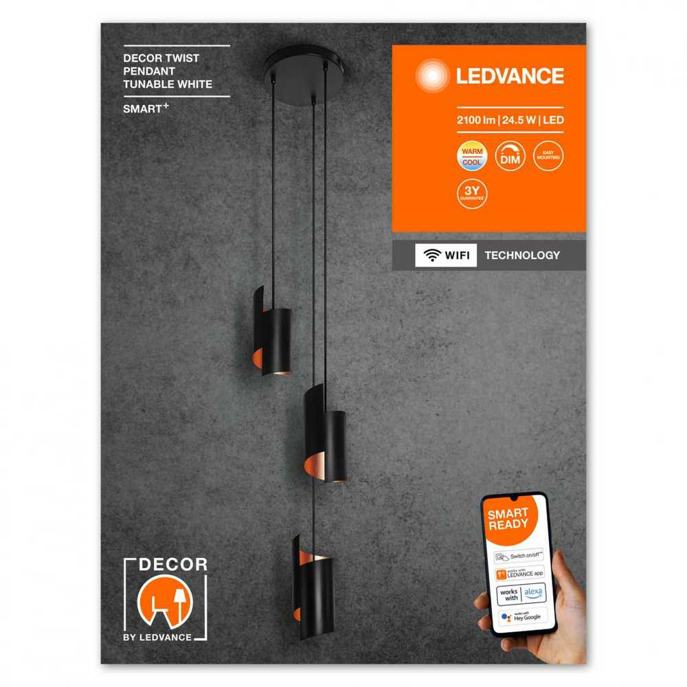 Ledvance 24,5W LED pakabinamas šviestuvas SMART+, juodas, 3000–6500K, dimeriuojamas