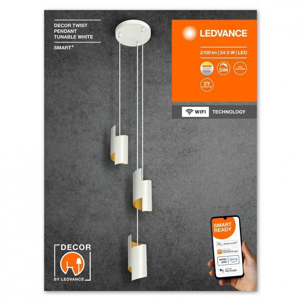 Ledvance 24,5W LED pakabinamas šviestuvas SMART+, baltas, 3000–6500K, dimeriuojamas