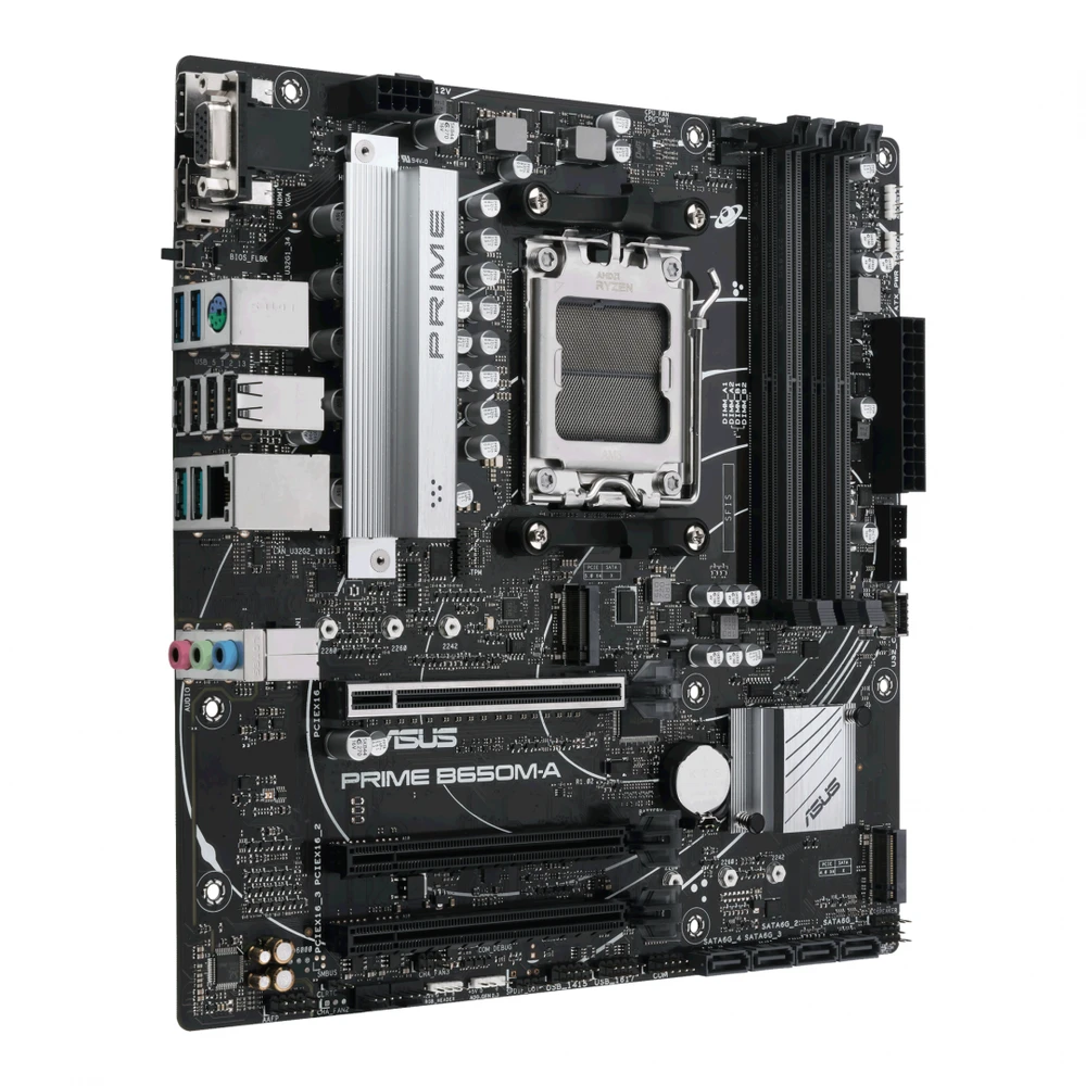 Pagrindinė plokštė ASUS AMD B650 / SAM5 / MicroATX / Memory DDR5 / Atminties lizdai 4 / 2xPCI-Express 4.0 1x / 1xPCI-Express 4.0 16x / 2xM.2 / 1x15pin D-sub / 1xHDMI / 1xDisplayPort / 2xAudio-In / 1xAudio-Out / 4xUSB 2.0 / 4xUSB 3.2 / 1xPS/2 / 1xRJ45