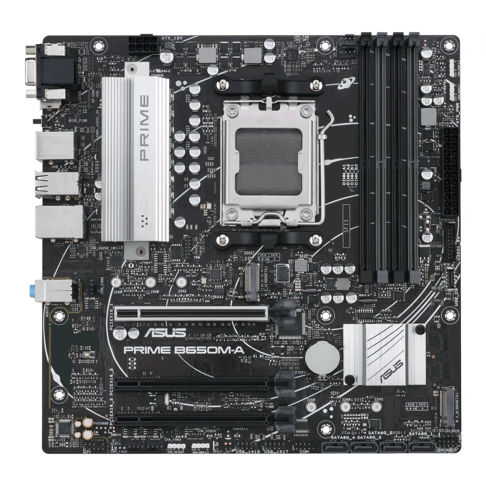 Pagrindinė plokštė ASUS AMD B650 / SAM5 / MicroATX / Memory DDR5 / Atminties lizdai 4 / 2xPCI-Express 4.0 1x / 1xPCI-Express 4.0 16x / 2xM.2 / 1x15pin D-sub / 1xHDMI / 1xDisplayPort / 2xAudio-In / 1xAudio-Out / 4xUSB 2.0 / 4xUSB 3.2 / 1xPS/2 / 1xRJ45