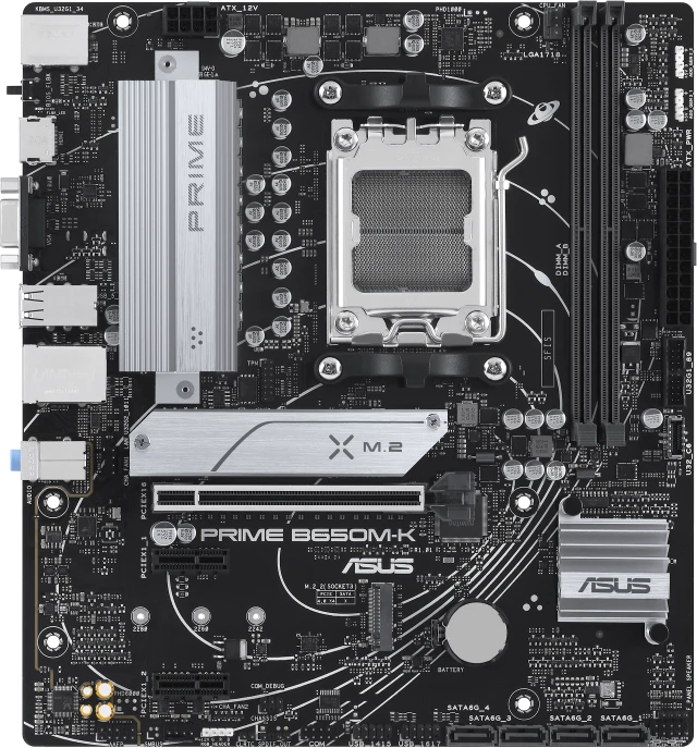 Pagrindinė plokštė Asus | PRIME B650M-K | Procesorių šeima AMD | Procesoriaus lizdas AM5 | DDR5 | Palaikomos standžiojo disko sąsajos SATA, M.2 | SATA jungčių skaičius 4