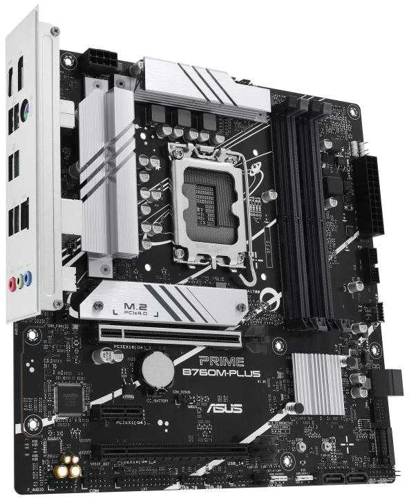 Pagrindinė plokštė ASUS PRIME B760M-PLUS | Asus | Procesorių šeima Intel B760 | Procesoriaus lizdas 1 x LGA1700 lizdas | 4 DIMM lizdai - DDR5, be ECC, on-chip ECC, nebuferiniai | Palaikomos standžiojo disko sąsajos SATA-600 (RAID), 2 x M.2 | SATA jungčių skaičius 4