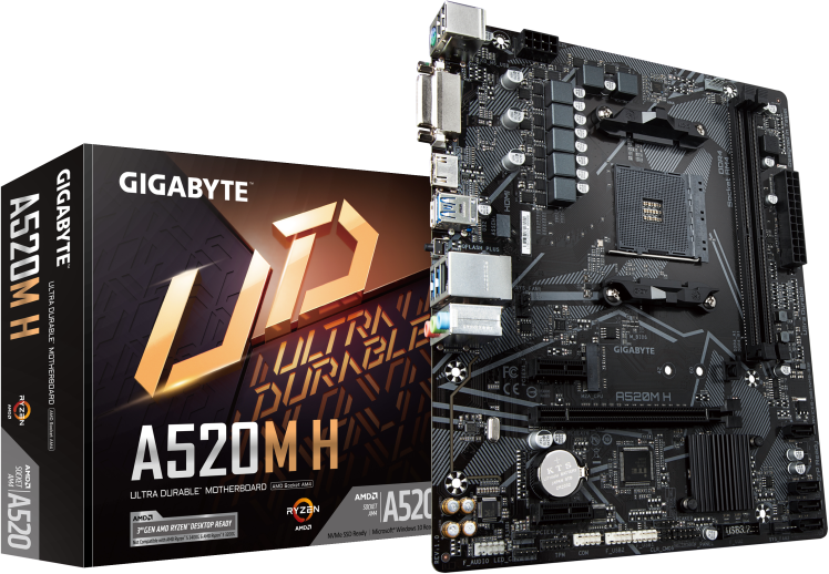 Pagrindinė plokštė Gigabyte | A520M H 1.0 | Processor family AMD | Processor socket AM4 | DDR4 DIMM | Atminties lizdai 2 | Chipset AMD A | Micro ATX