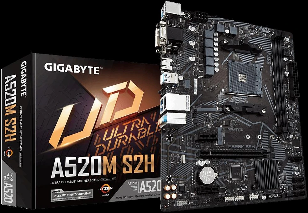 Pagrindinė plokštė Gigabyte A520M S2H, AM4, Micro-ATX, DDR4