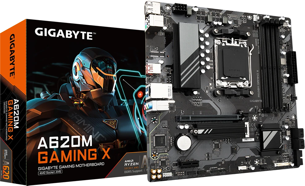 Pagrindinė plokštė Gigabyte Gigabaitas | A620M GAMING XG10 | Procesorių šeima AMD | Procesoriaus lizdas AM5 | DDR5 DIMM | Atminties lizdai 4 | Palaikomos standžiojo disko sąsajos SATA, M.2 | SATA jungčių skaičius 4 | Lustų rinkinys AMD A620 | Mikro ATX