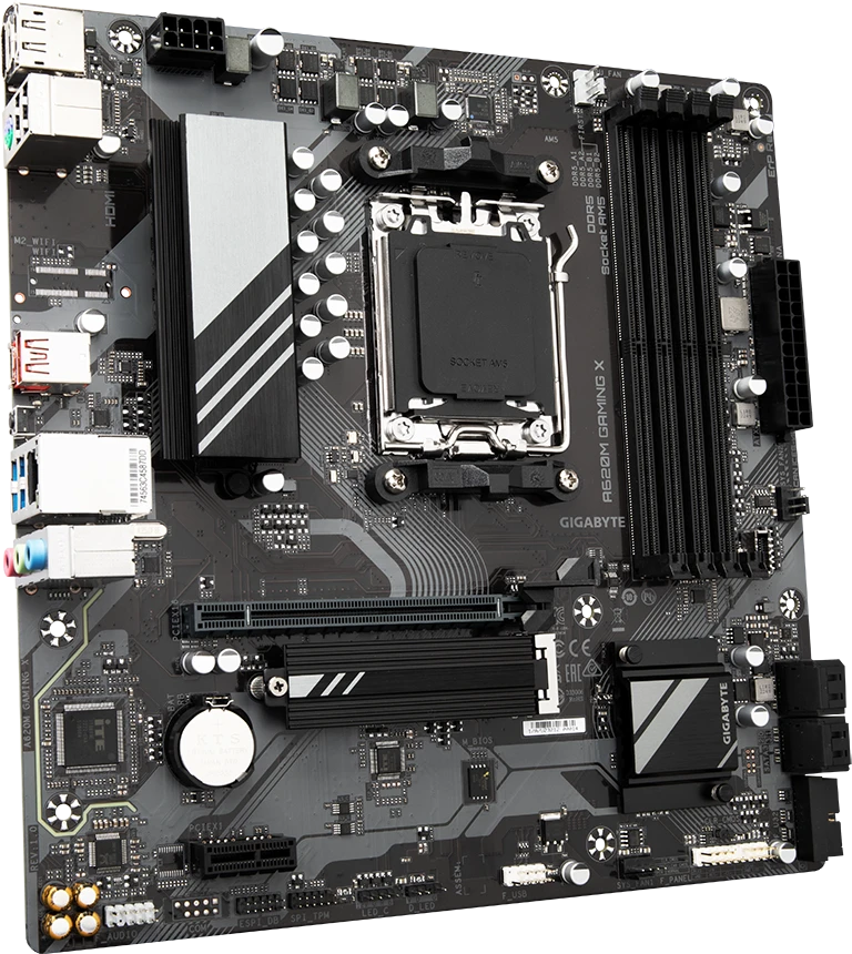 Pagrindinė plokštė Gigabyte Gigabaitas | A620M GAMING XG10 | Procesorių šeima AMD | Procesoriaus lizdas AM5 | DDR5 DIMM | Atminties lizdai 4 | Palaikomos standžiojo disko sąsajos SATA, M.2 | SATA jungčių skaičius 4 | Lustų rinkinys AMD A620 | Mikro ATX