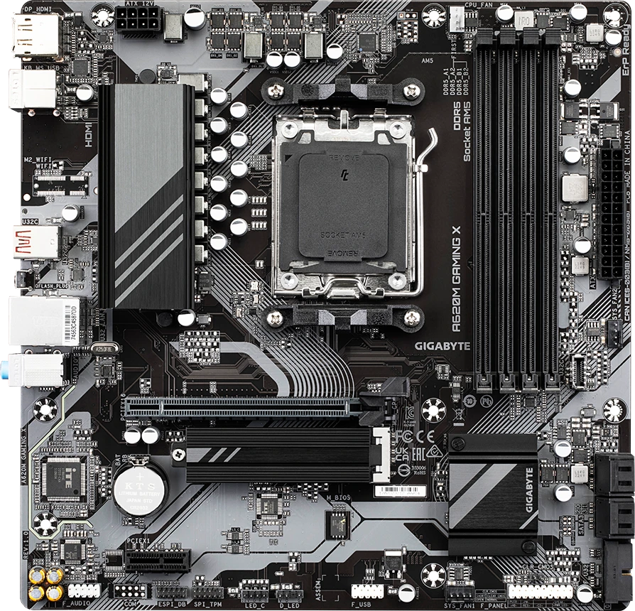 Pagrindinė plokštė Gigabyte Gigabaitas | A620M GAMING XG10 | Procesorių šeima AMD | Procesoriaus lizdas AM5 | DDR5 DIMM | Atminties lizdai 4 | Palaikomos standžiojo disko sąsajos SATA, M.2 | SATA jungčių skaičius 4 | Lustų rinkinys AMD A620 | Mikro ATX