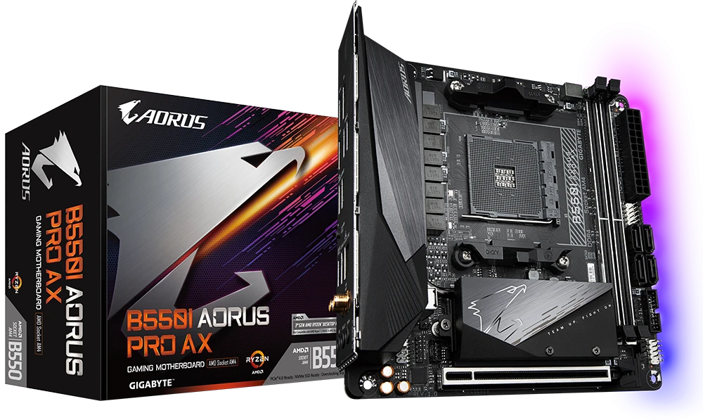Pagrindinė plokštė Gigabyte B550I AORUS PRO AX AM4 lizdas „mini ITXs“ AMD B550