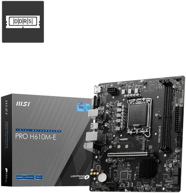 Pagrindinė plokštė MSI PRO H610M-E Intel H610 LGA1700 2XDDR5 VGA HDMI Matx