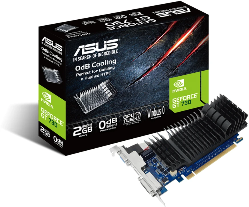 Asus | GF GT730-SL-2GD5-BRK | NVIDIA | 2 GB | GeForce GT 730 | GDDR5 | Aušinimo tipas Pasyvus | DVI-D jungtys kiekis 1 | HDMI jungtys kiekis 1 | PCI Express 2.0 | Atminties takto dažnis 5010 MHz | Procesoriaus dažnis 902 MHz