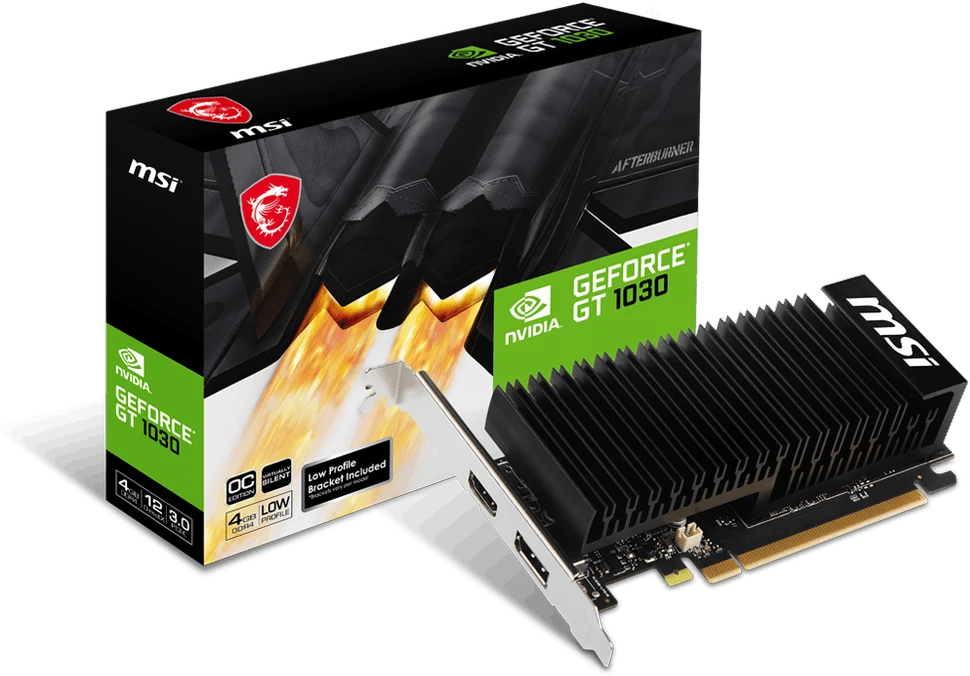 Vaizdo plokštė MSI GeForce GT 1030 4GHD4 LP OC | NVIDIA | 4 GB | GeForce GT 1030 | DDR4 | HDMI jungtys kiekis 1 | PCI Express 3.0 x16 (naudoja x4)