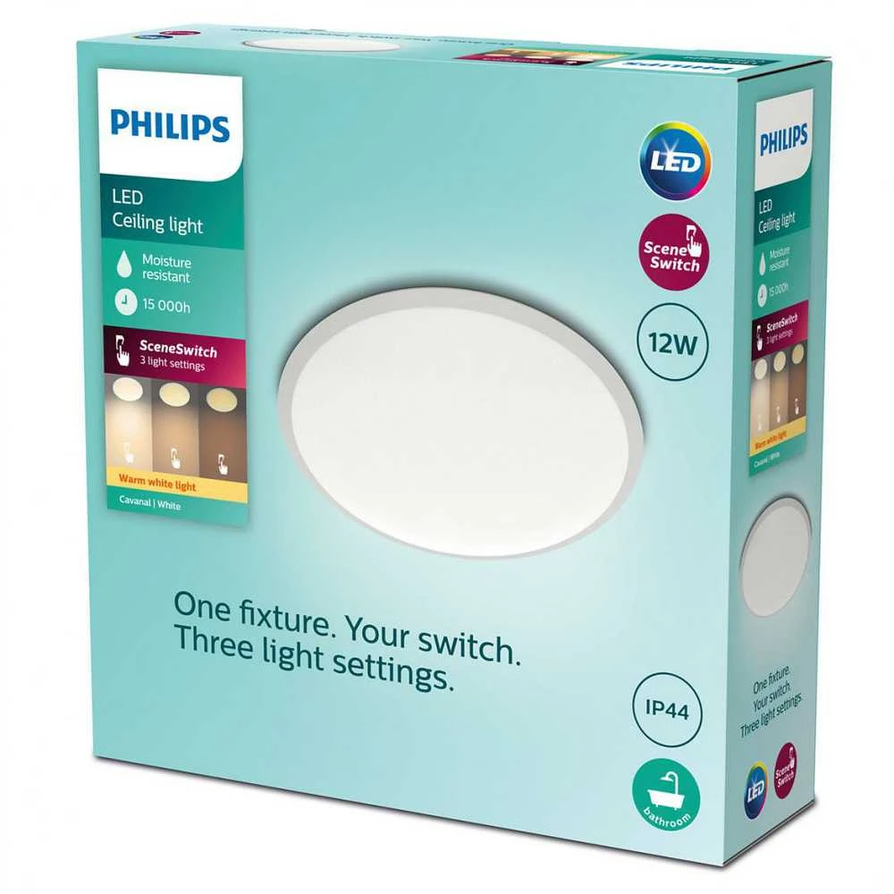 Lubinis šviestuvas Philips Cavanal -kattovalaisin, pyöreä, valkoinen, 1200 lm, 2700K, IP44