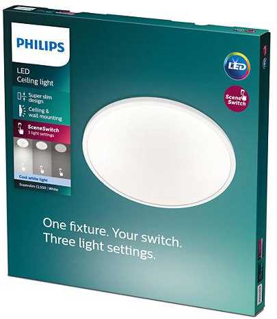 Plafoniera LED Philips Superslim CL550, 3 trepte de intensitate, 18W ,1700 lm, lumina neutra (4000K), IP20, 30cm, Alb