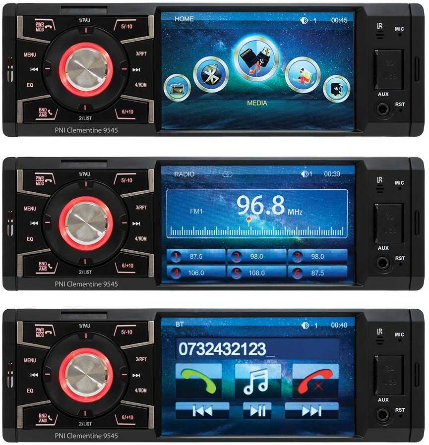 PNI MP5 grotuvas Clementine 9545 1DIN ekranas 4 colių, 50Wx4, Bluetooth, FM radijas, SD ir USB, 2 RCA vaizdo įvestis / išvestis