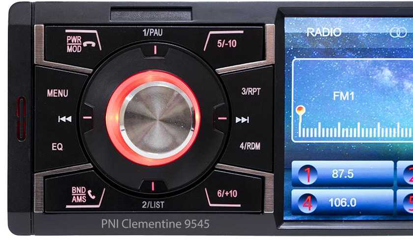 PNI MP5 grotuvas Clementine 9545 1DIN ekranas 4 colių, 50Wx4, Bluetooth, FM radijas, SD ir USB, 2 RCA vaizdo įvestis / išvestis