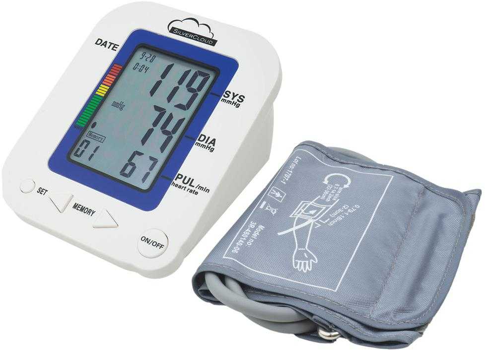 Elektroninis žastinis kraujospūdžio matuoklis SilverCloud MB23 su LCD ekranu, balso įspėjimo funkcija, širdies ritmo rodmenimis, manžete 22-36cm