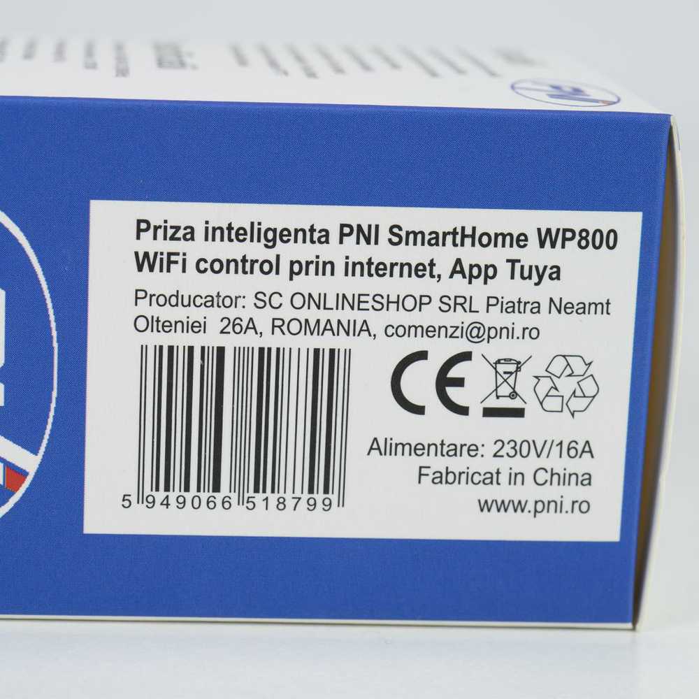 PNI SmartHome WP800 išmanusis „Wi-Fi“ kištukinis lizdas, „Tuya Smart“ programėlė, suderinamas su „Amazon Alexa“ ir „Google Home“
