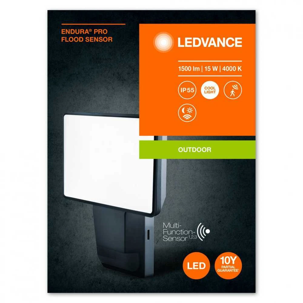 Ledvance 15W lauko sieninis šviestuvas ENDURA© su judesio davikliu, 4000K, IP55, antracito spalvos